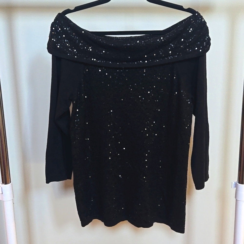 Black with Sequins Lightweight Sweater, White House Black Market
